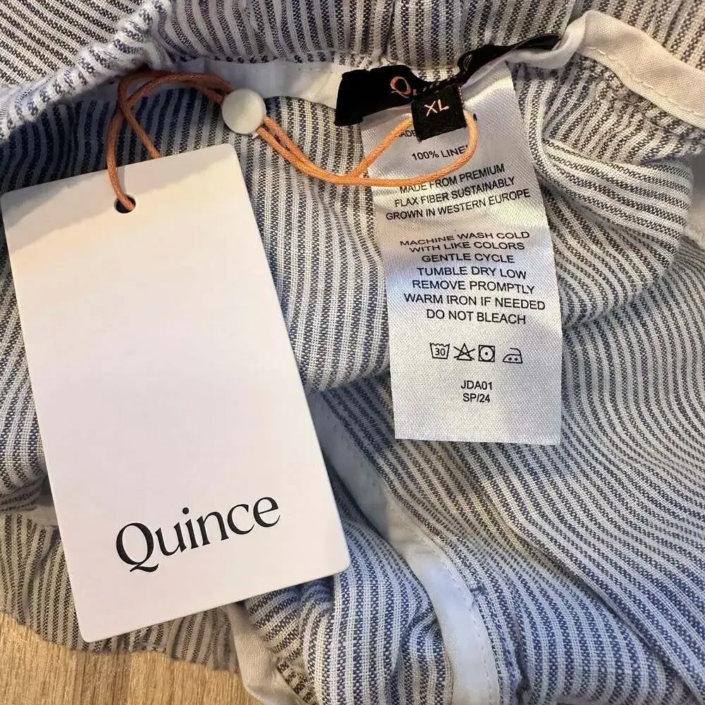 Quince 100% Linen Striped Pull-On Pants Blue White Size XL